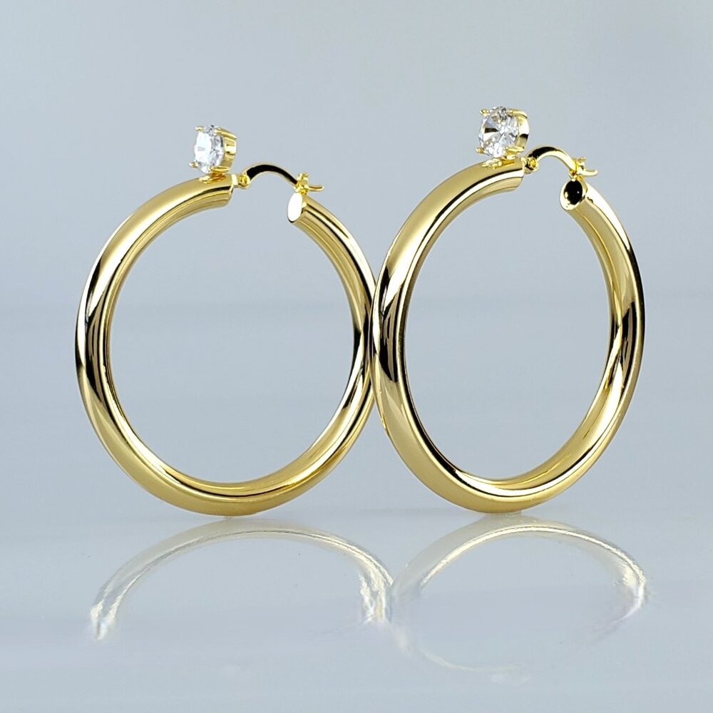 2" Large 14K Gold Womens Chunky 1ct Diamond Topped Hoop Earrings Hoops Jewelry - Picture 2 of 9